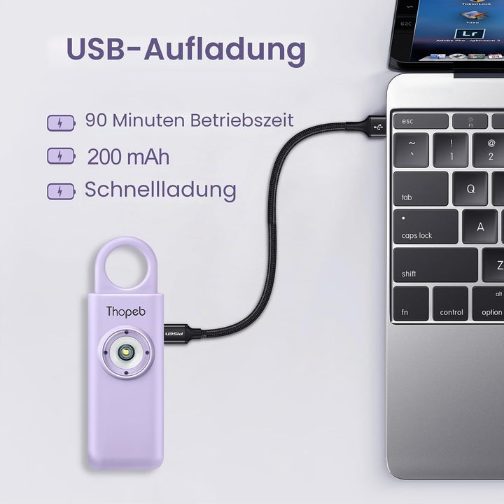 Selbstverteidigungs-Schlüsselanhänger mit Sirene, Wiederaufladbar, Persönlicher Sicherheitsalarm, 13