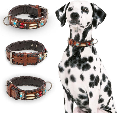 MICHUR Carlota Halsband Indianer, Hundehalsband Leder Braun, Lederhalsband Hund, Halsband, MIT TÜRKI