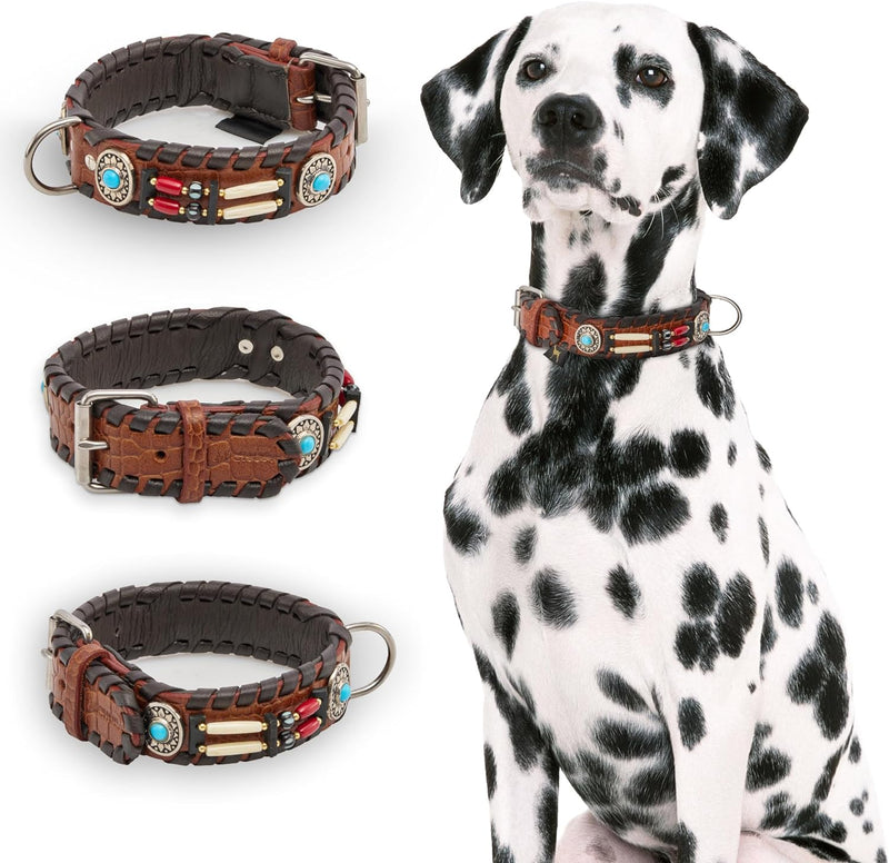 MICHUR Carlota Halsband Indianer, Hundehalsband Leder Braun, Lederhalsband Hund, Halsband, MIT TÜRKI