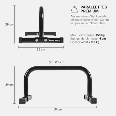 MSPORTS Low Fitness Parallettes Minibarren Professional LxBxH: 60x35x29 cm| Push-Up Bars Liegestützg