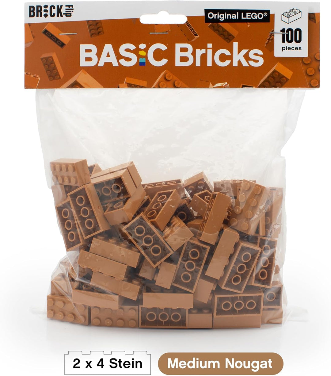 Lego Steine Classic, Medium Nougat (Braun/Beige), 2x4 Bausteine, 100 Stück - Einzelteile Starterset