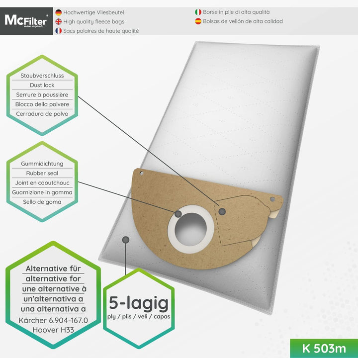 McFilter | 10 Staubsaugerbeutel geeignet für Kärcher K2101 K2301 K4000 Plus A2101 2101 Hoover H33 St