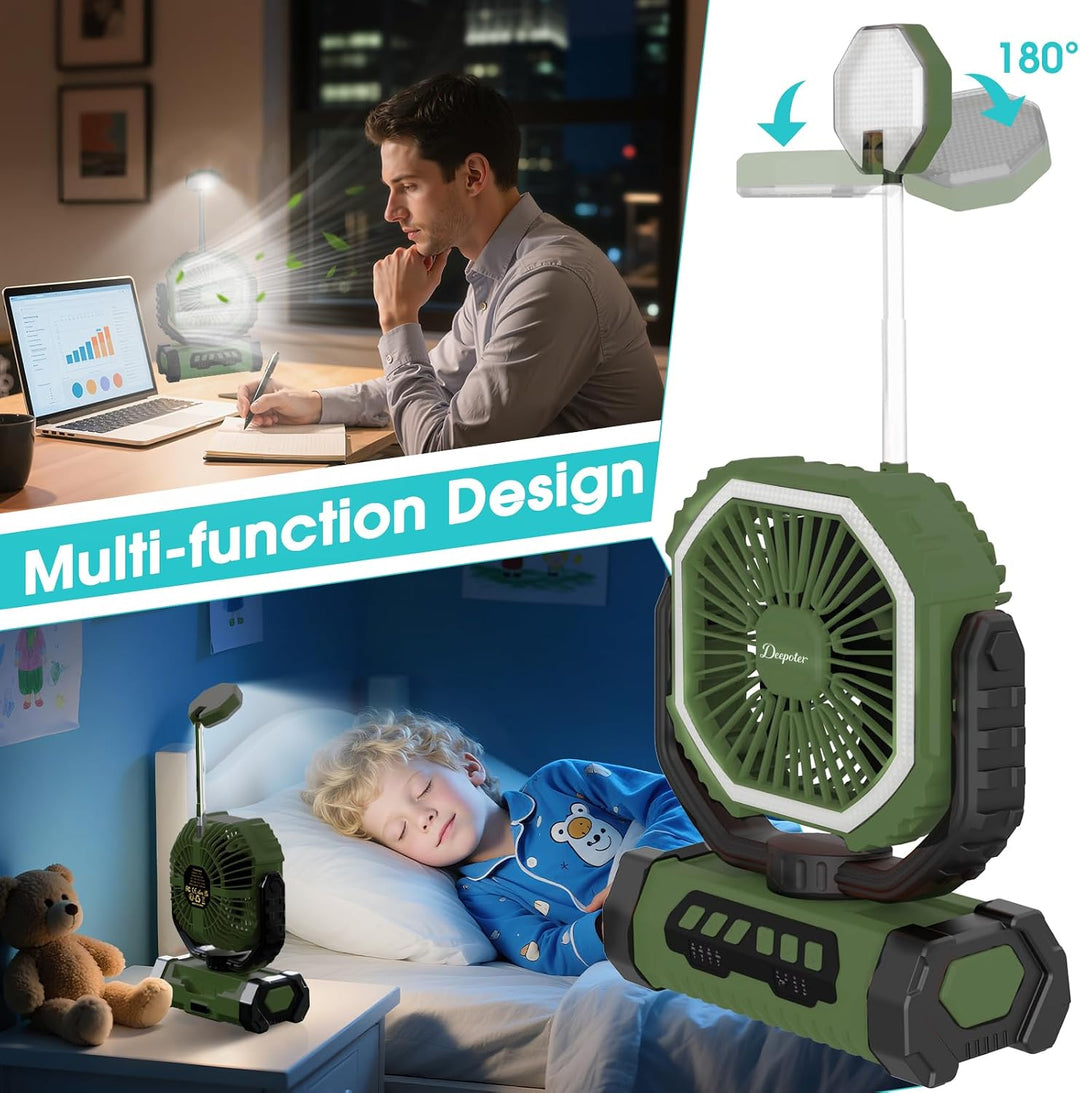 Camping Ventilator 20000mAh, Wiederaufladbarer Tischventilator USB Ventilator mit LED Licht &amp; Haken,