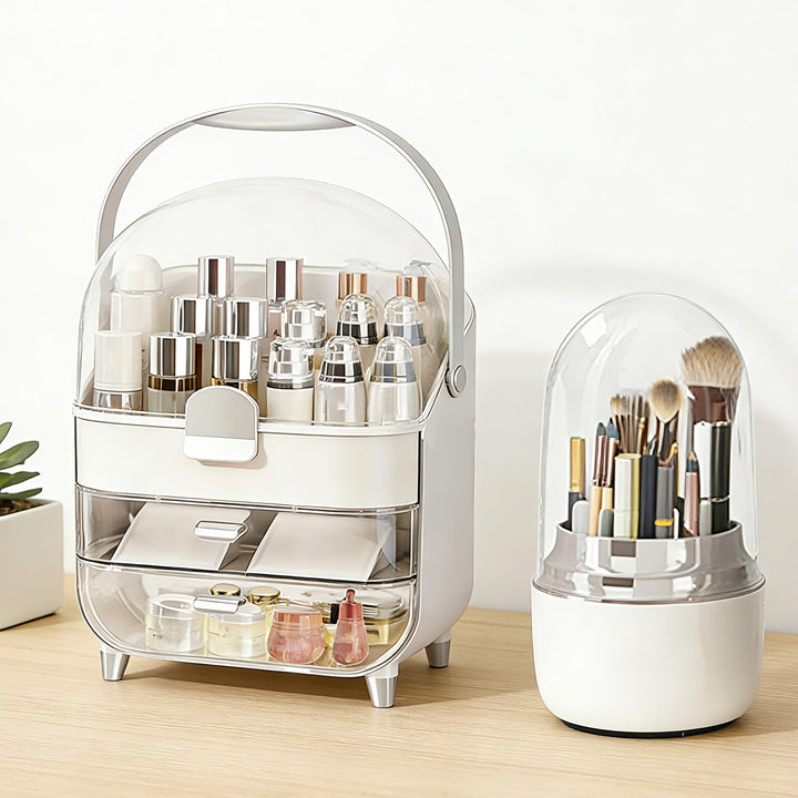 2 StüCk Make Up Organizer &amp; Drehbar Pinselhalter, GrossE KapazitäT ParfüM Organizer, Kosmetik Organi