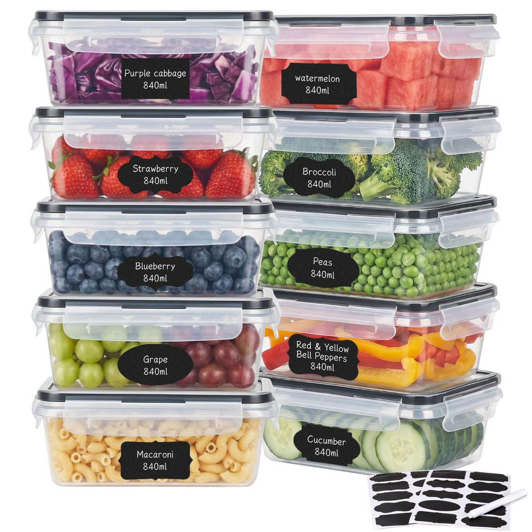 Hotec Frischhaltedosen mit Deckel, 10 x 840ml, Clip &amp; Close Frischhaltedosen-Set, Meal Prep Boxen, 1