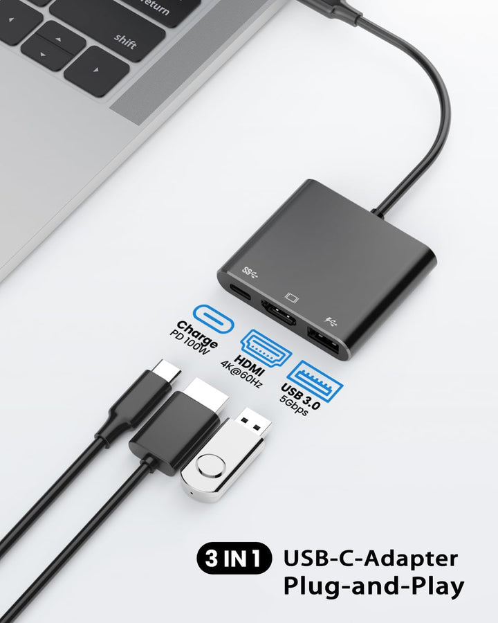 VVG USB C to 4K HD.MI Adapter for MacBook Pro/Air, 3 in 1 USB-C Digital AV Multiport Adapter with 4K