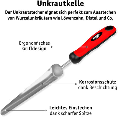 WALTER Gartenwerkzeug Set 5-TLG., Stiel mit einfachem Aufhängeloch, langlebiger Kopf aus rostfreiem
