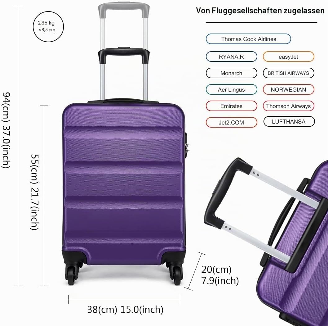 KONO Handgepäck Koffer Leicht Reisekoffer mit Rollen und TSA Schloss, Klein Koffer Trolley Handgepäc