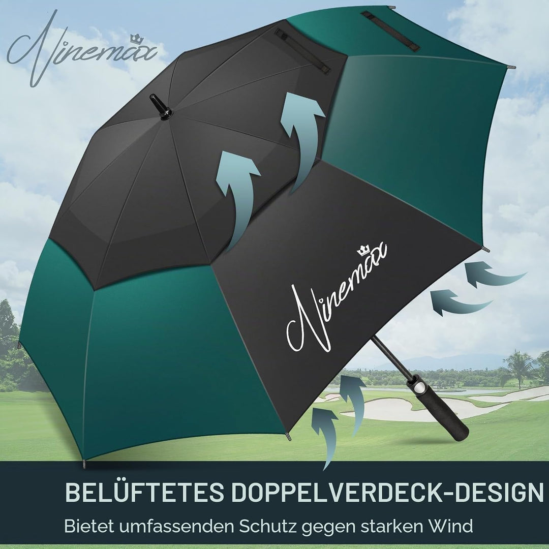 NINEMAX Golf Regenschirm Gross Sturmfest XL/XXL,Grosser Regenschirm Sturmfest | Stabil Golfschirm Gr