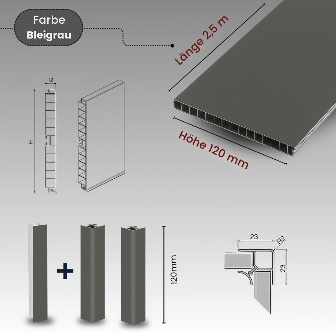 Evotrade Küchensockel – Sockelleiste L 2,5 m aus PVC | Höhe und Farben wählbar + Zubehör (2 Eckkappe