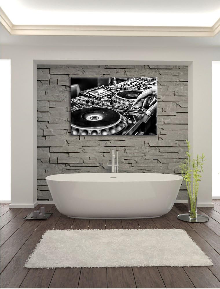 Pixxprint Modern beleuchteter DJ Pult als Leinwandbild/Grösse: 100x70 cm/Wandbild/Kunstdruck/fertig