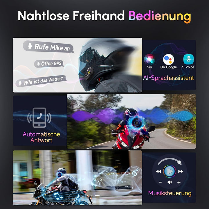 Moman RS-H4P Motorrad Helm Headset – BT 5.1, Hi-Fi Lautsprecher, Doppelte Geräuschreduzierung, RGB,