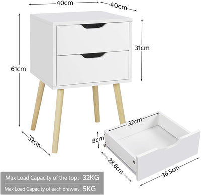 Yaheetech Beistelltisch mit 2 Schubladen, Nachttisch Nachtschrank Nachtkommode, 61cm hoch Sofatisch