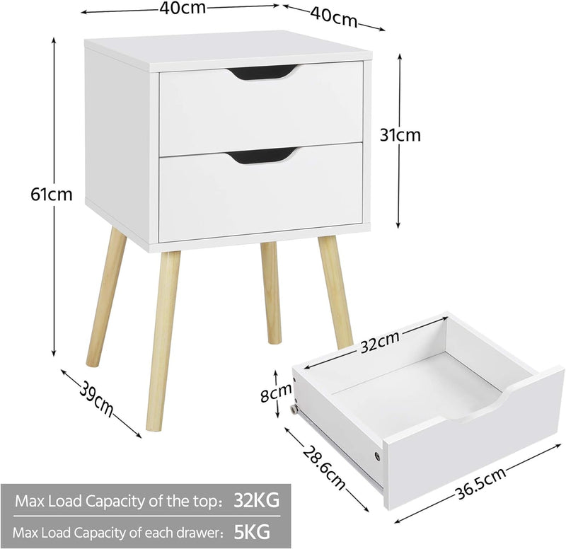 Yaheetech Beistelltisch mit 2 Schubladen, Nachttisch Nachtschrank Nachtkommode, 61cm hoch Sofatisch
