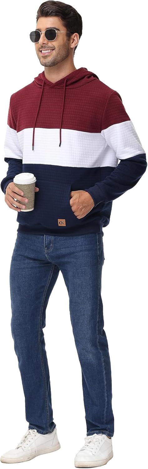YuKaiChen Herren Pullover Herren Patchwork Hoodie Langarm Jacquard Kaputzenpullover Farbblock Sweats