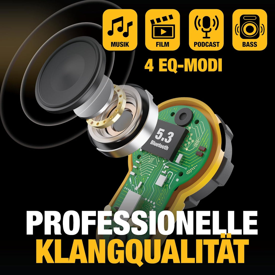 DEWALT Jobsite Pro X2 True Wireless Earbuds – Bluetooth 5.3 Kopfhörer mit Active Noise Cancelling, I