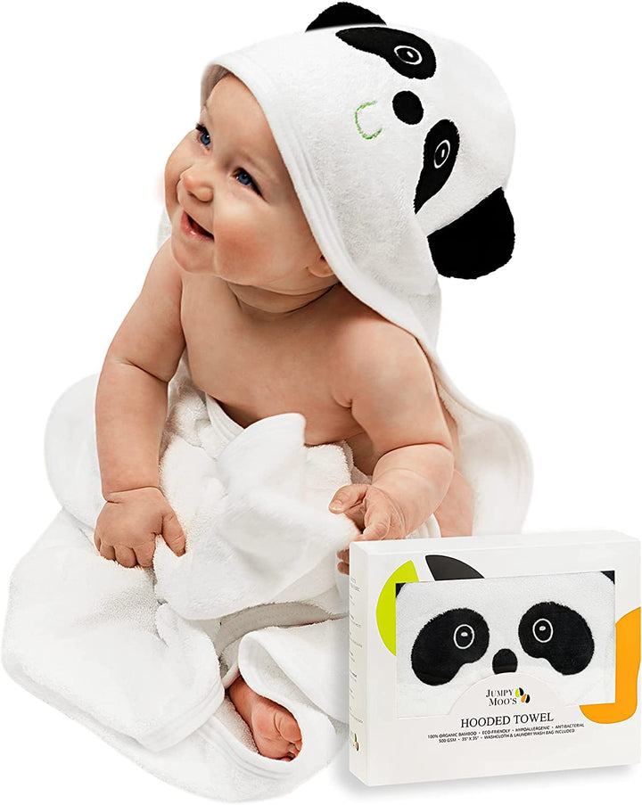 Jumpy Moo's Panda Kapuzenhandtuch Baby – Premium-Baby-Starterset für Neugeborene, 100 % Bio-Bambus,