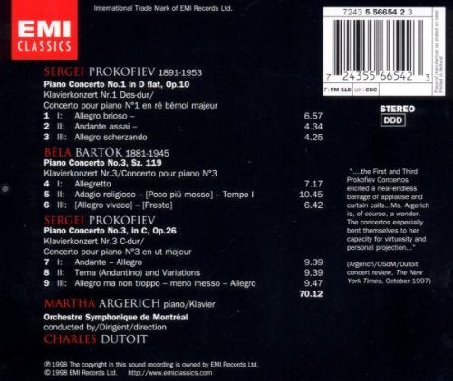 Prokofiev: klavierkonzert Nos. 1 und 3 / Bartók: Klavierkonzert. No. 3, Audio-CD