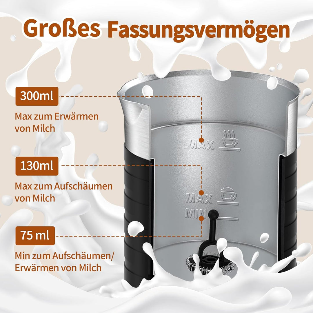 4-in-1 elektrischer Milchaufschäumer Dampfgarer – Heisser und kalter Kaffee-Schaumbereiter, 300 ml,