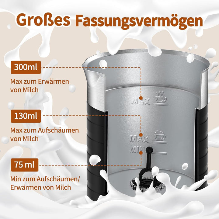4-in-1 elektrischer Milchaufschäumer Dampfgarer – Heisser und kalter Kaffee-Schaumbereiter, 300 ml,
