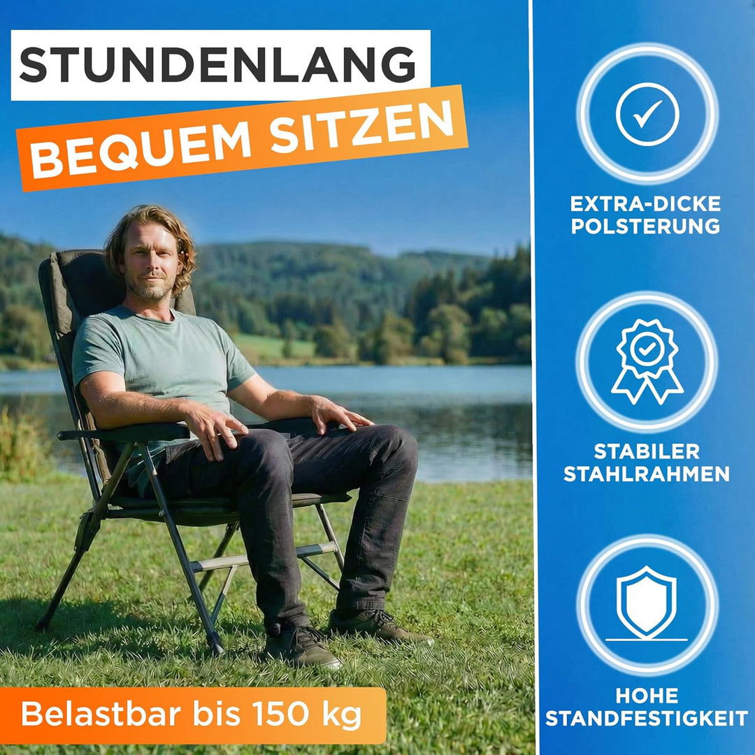 Q-Tac Angelstuhl 150 kg [Stabil, bequem &amp; belastbar] Karpfenstuhl klappbar mit verstellbarer Rückenl