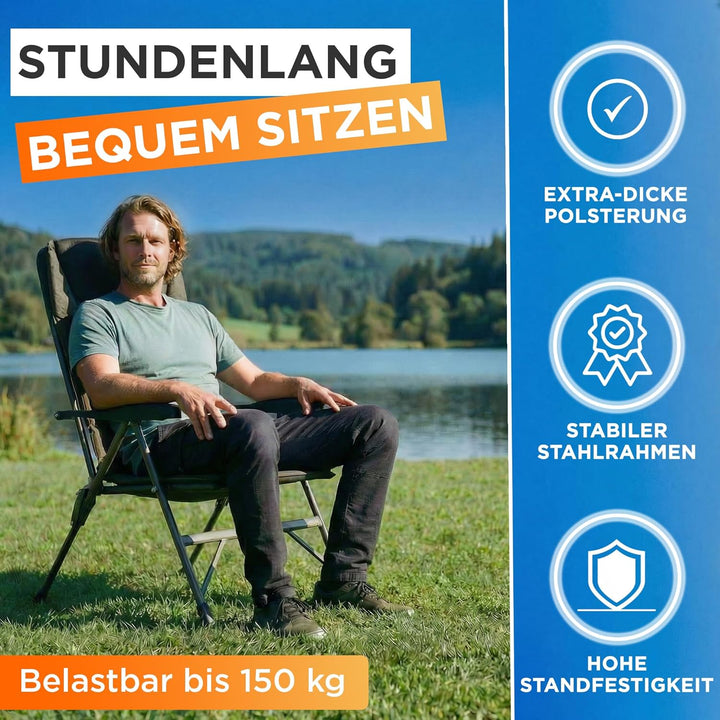 Q-Tac Angelstuhl 150 kg [Stabil, bequem &amp; belastbar] Karpfenstuhl klappbar mit verstellbarer Rückenl