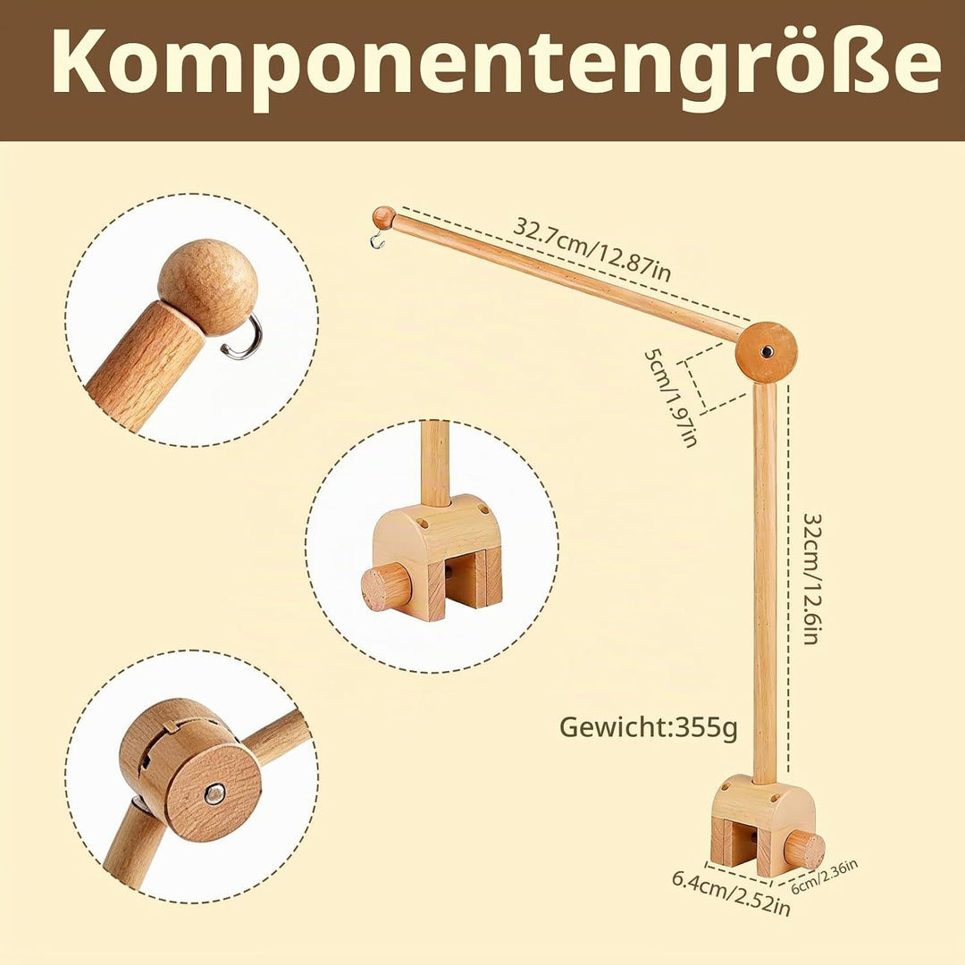 Mobile Halterung Holz für Babybett, und Wickeltisch, 360° Drehbar, Verstellbarer Abnehmbarer Ständer