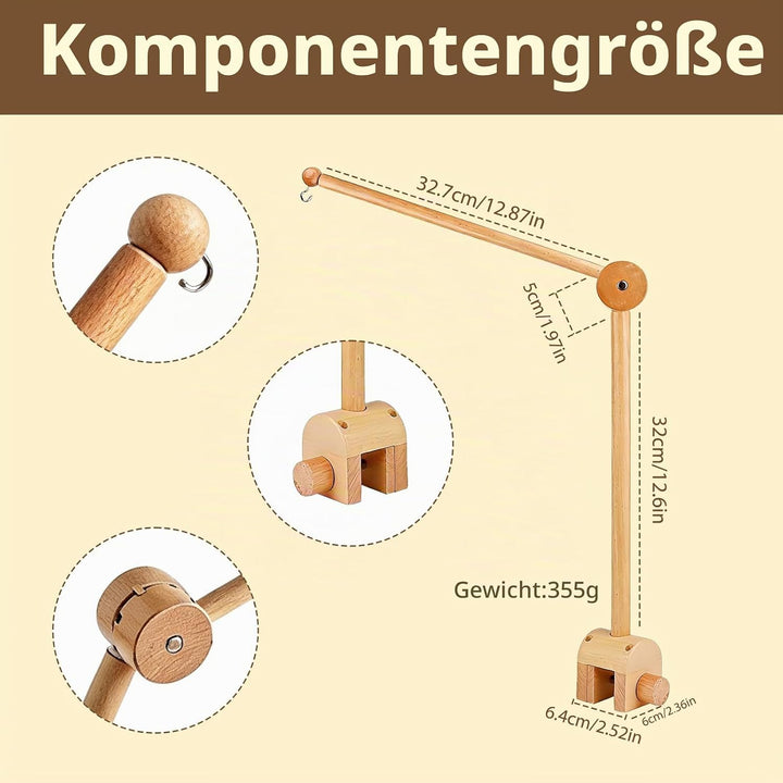 Mobile Halterung Holz für Babybett, und Wickeltisch, 360° Drehbar, Verstellbarer Abnehmbarer Ständer