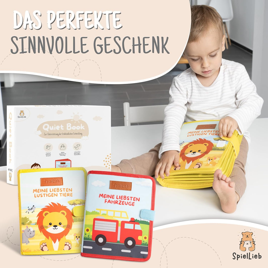 Montessori Quiet Book ab 1 Jahr - interaktives Busy Board ab 1 Jahr mit Tieren - Quiet Book & Motori