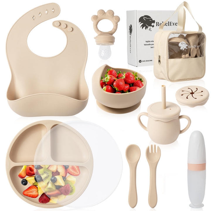 Kindergeschirr set aus Silikon mit Transport oder Aufbewahrungstasche - Kinderbesteck ab 1 jahr - Be