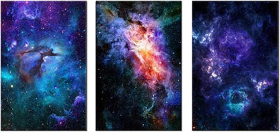 ZHONGYUTONG Nebel Galaxie Kunstdruck auf Leinwand mit Rahmen 3-teilig Universum Wandbild Weltraum Wa