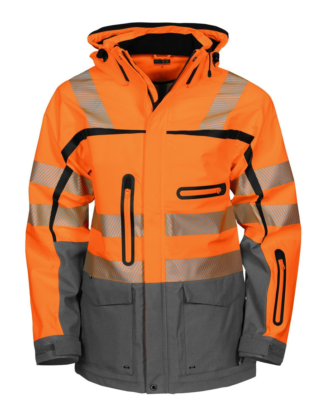 Projob 646417-10-3 3-lagige wind- und wasserdichte Jacke mit abnehmbarer Kapuze und Reflektorstreife