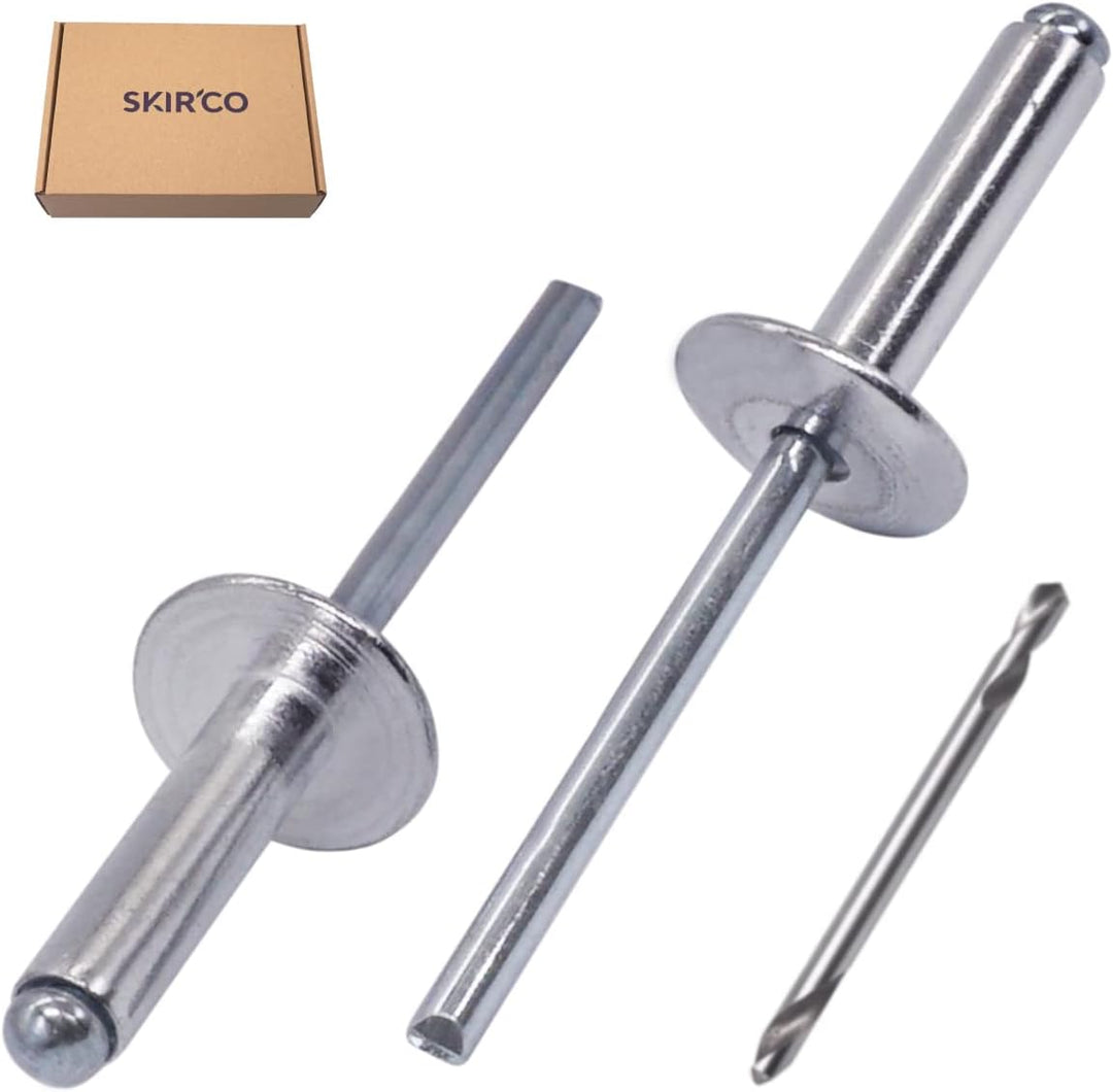SKIR'CO (300 Stück) Grossflansch Aluminium Blindnieten 5,0 x 20 mm, Stahldorn, Bohrer inklusive 300