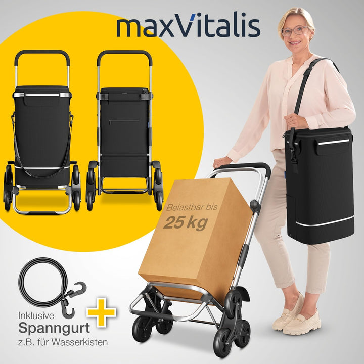 maxVitalis Einkaufstrolley Treppensteiger mit XXL Kühlfach, Einkaufsroller klappbar, Shopping Trolle