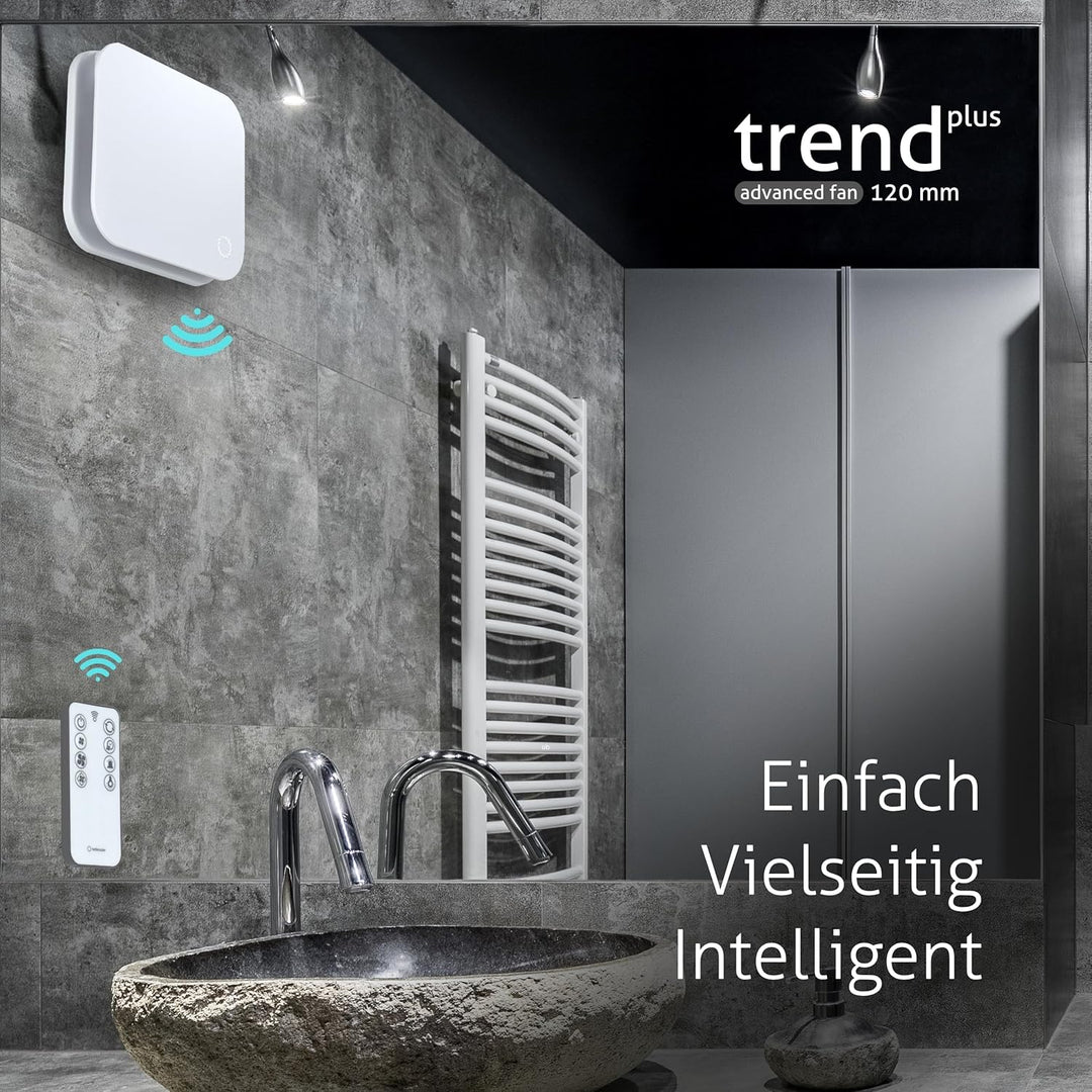 Turbionaire Trend Plus 120 WM Badlüfter 120 mm, Mit Fernbedienung – 7 Geschwindigkeiten + Boost, 25d