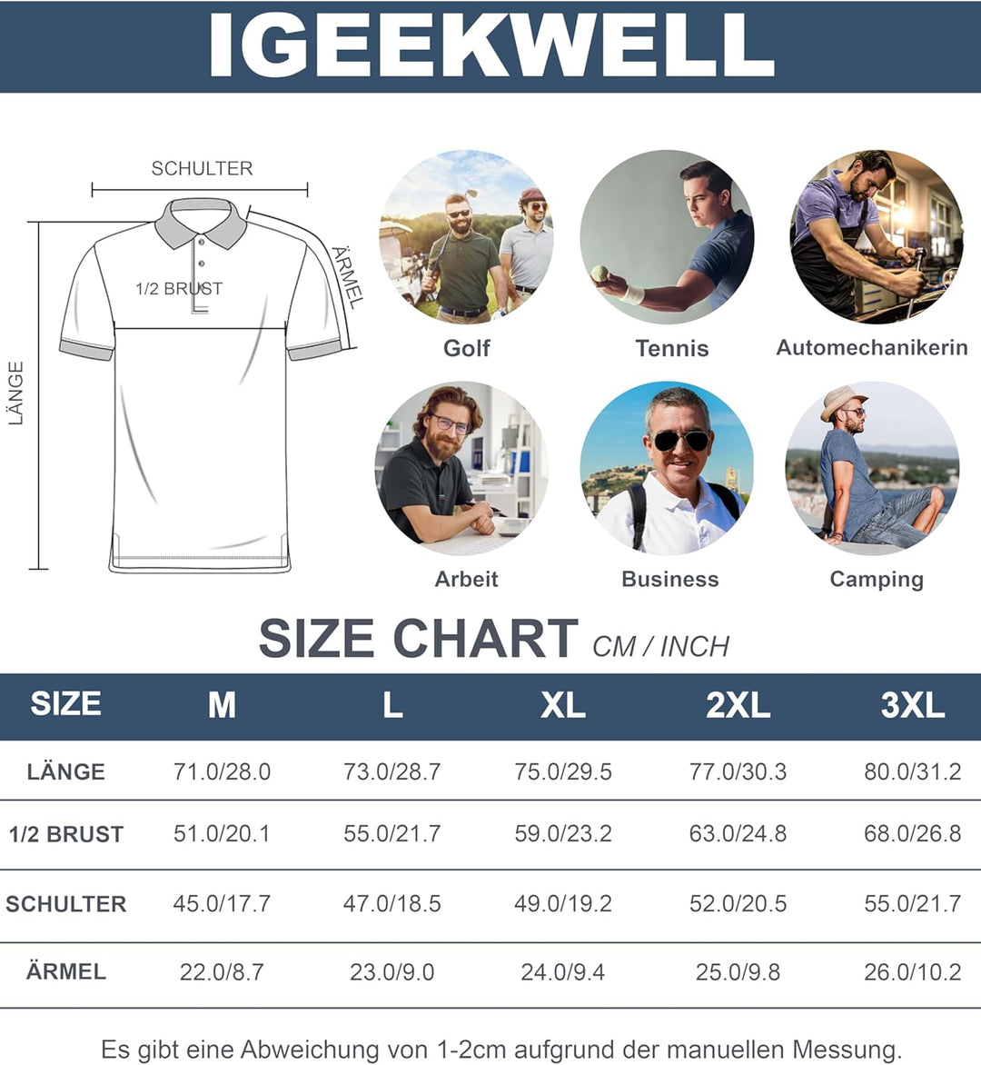 igeekwell Poloshirt Herren Kurzarm Atmungsaktives Golf-Polo-Hemd Summer Poloshirts Männer mit Brille
