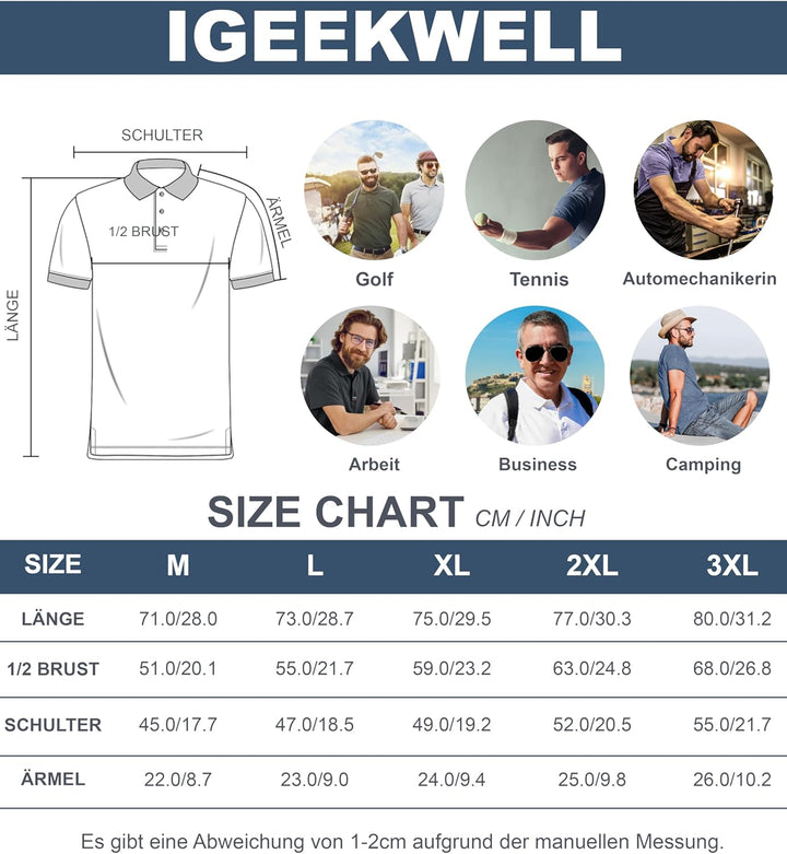 igeekwell Poloshirt Herren Kurzarm Atmungsaktives Golf-Polo-Hemd Summer Poloshirts Männer mit Brille