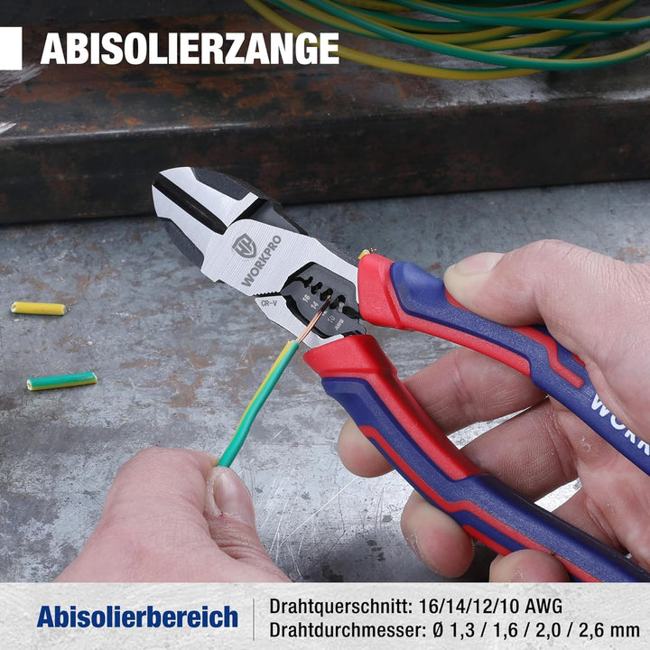 WORKPRO Seitenschneider Abisolierzange 2-in-1 Multifunktionale Zange Drahtschneider 200mm zum Abisol