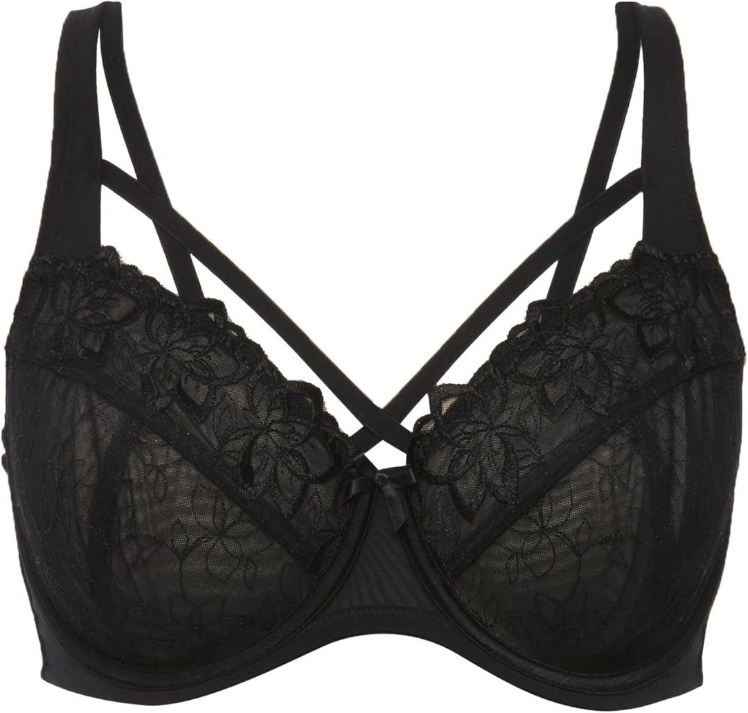 Ulla Popken Damen Bügel, Stickerei, Cup C-F BH 85C Schwarz, 85C Schwarz