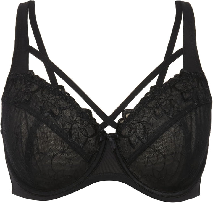 Ulla Popken Damen Bügel, Stickerei, Cup C-F BH 85C Schwarz, 85C Schwarz