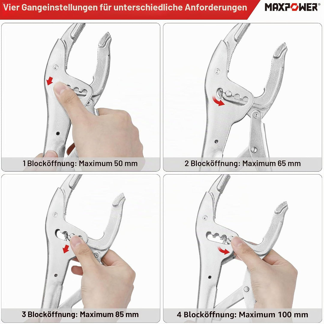 MAXPOWER 250mm Gripzange 50-100mm Öffnungskapazität Vier-Gang-Einstellung Gripzangen