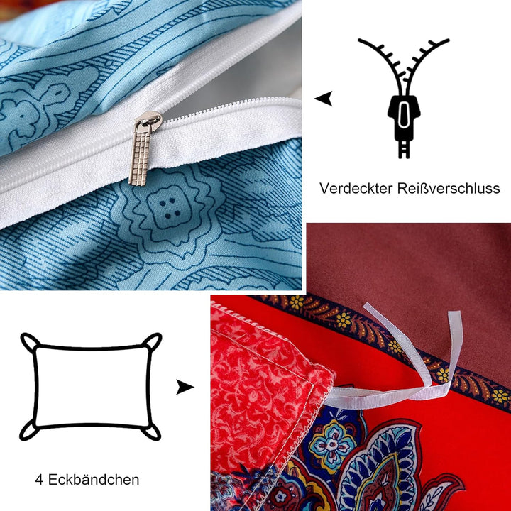 Freyamy Bohemian Bettwäsche 135x200cm Boho Indischen Mandala Bettwaren-Sets Bunt Vintage Exotische Ä