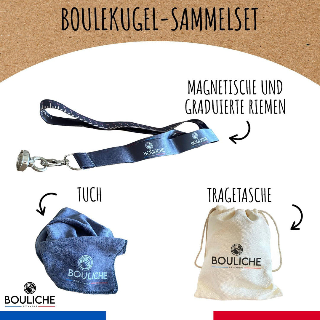 BOULICHE | Boulekugel Sammelset | Starker Magnet und Integriertes Massband | Tuch und Transporttasch