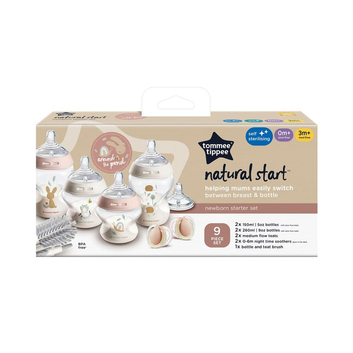 Tommee Tippee Closer to Nature Babyflaschen Starterset, Natürlich geformter Trinksauger mit Anti-Kol