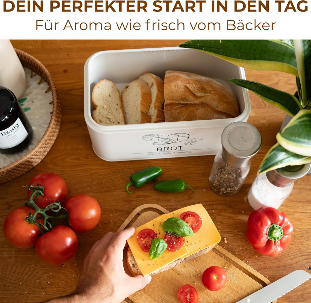 MNKsolution Brotkasten mit Deckel als Schneidebrett - Brotbox mit Lüftungslöchern für Brotaufbewahru