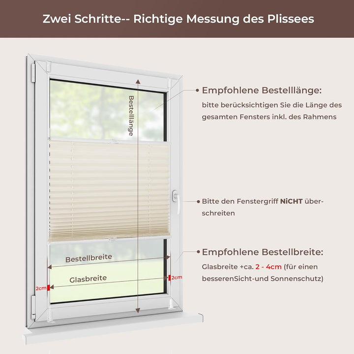 Allesin Plissee ohne Bohren Plissees Klemmfix, Beige 80 x 40cm (L x B), Plisseerollo Faltrollo mit K