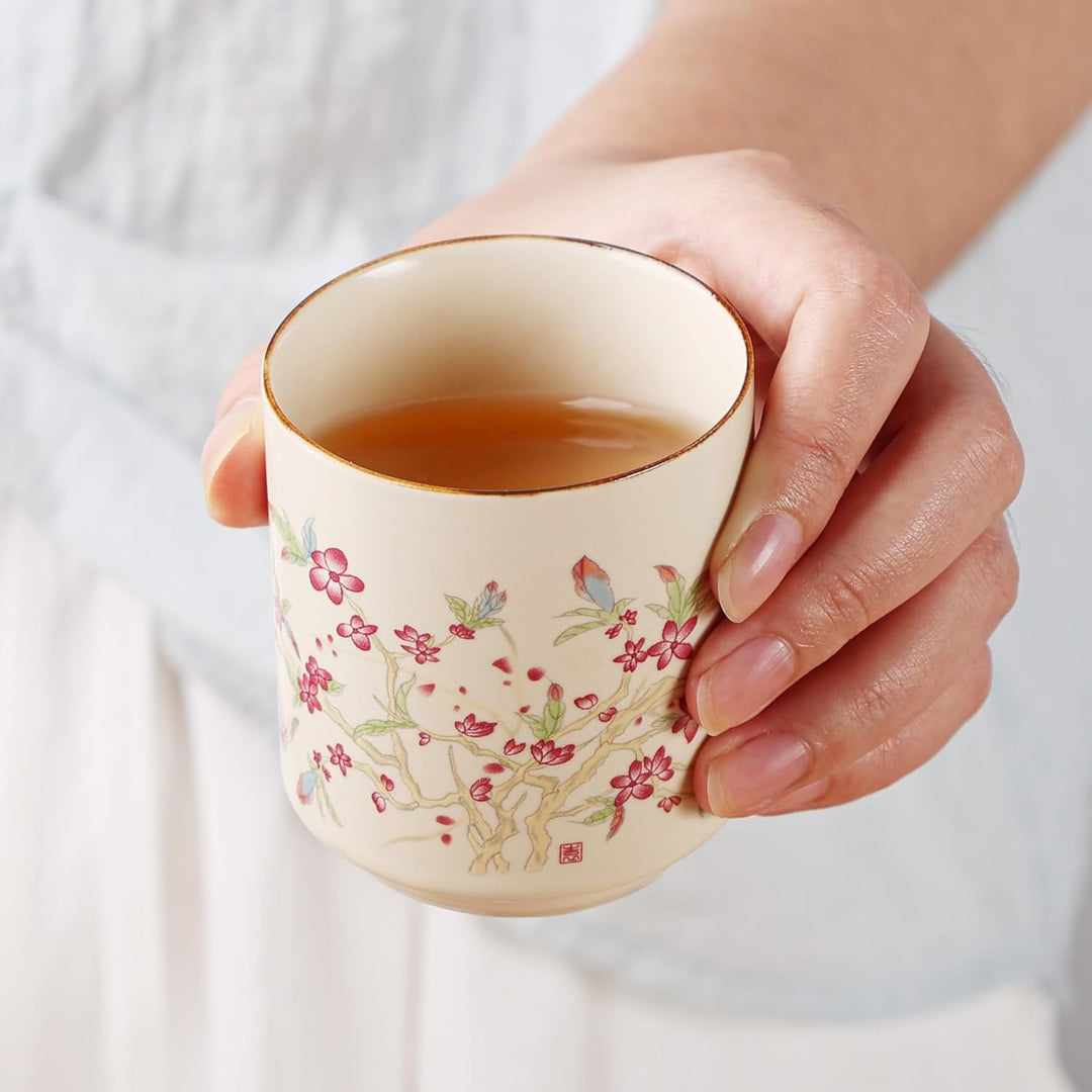 fanquare Teeservice mit Blumenmuster Gelb glasierte Porzellan Teekanne mit Sieb Japanische Teekanne