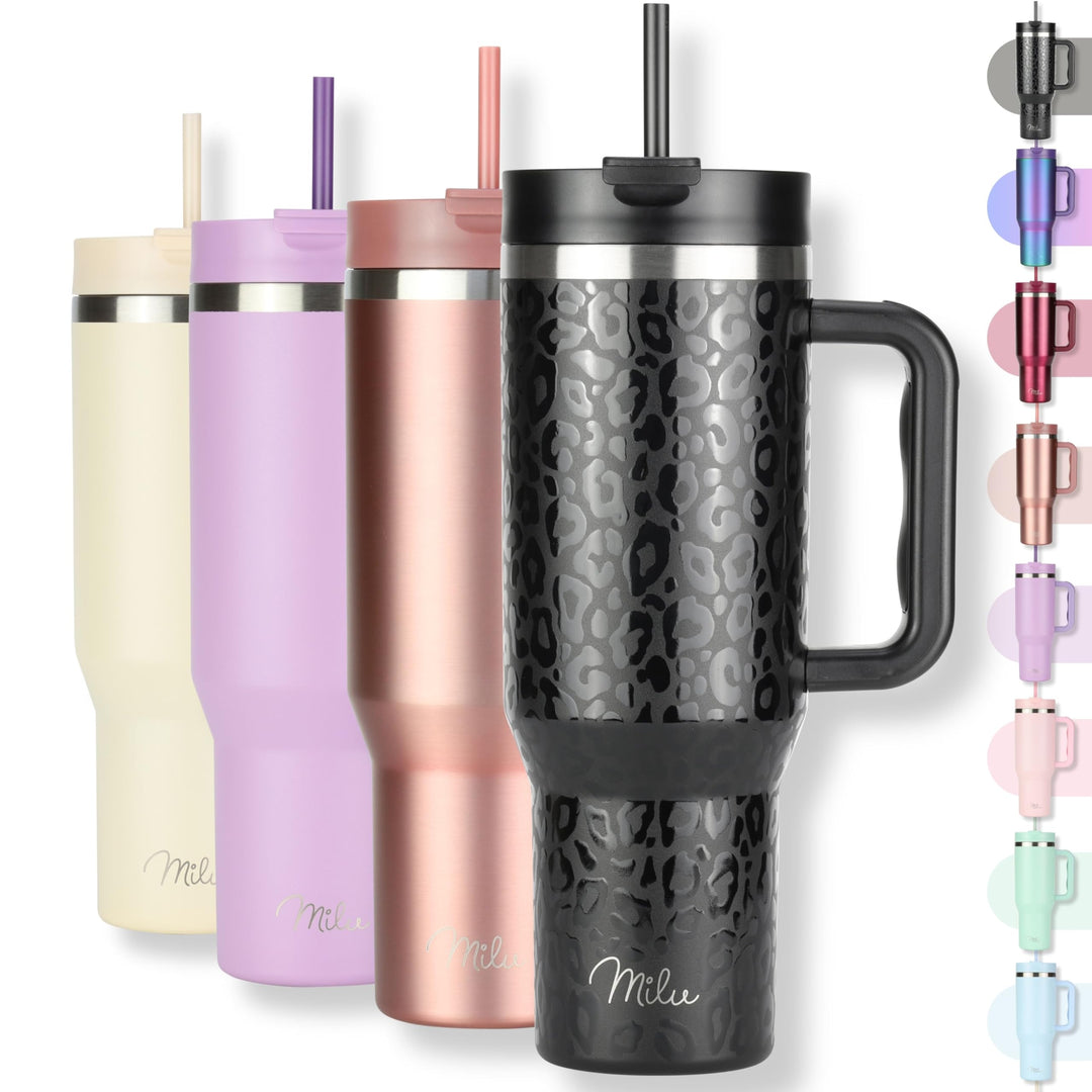 Milu Thermobecher 1,2L mit Strohhalm und Henkel 48h Eis/24h kalt/12h heiss Edelstahl Tumbler 40oz mi