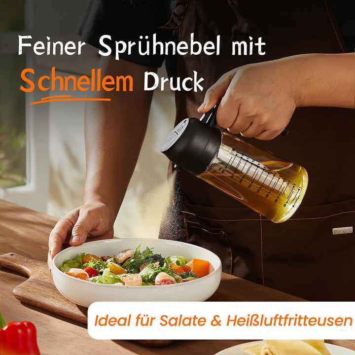 TrendPlain 16oz Ölsprüher für Speiseöl – 470ml Olivenöl Flasche – 2-in-1 Ölspender und Ölsprüher – K
