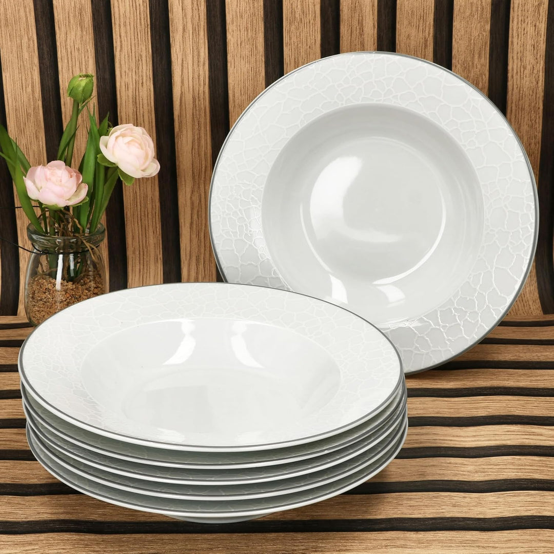MamboCat 6er Set Venedig Suppenteller I 150ml, Ø21,5cm I weisses elegantes Porzellan Geschirr I 6 Pe